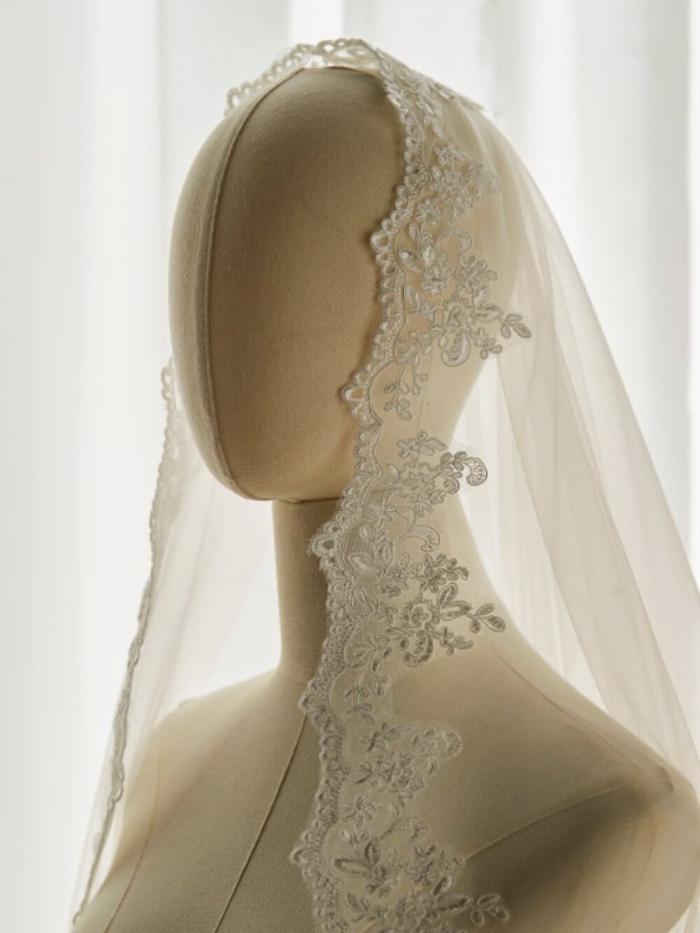 Mantilla Lace Wedding Veil Chapel Length 90” Bridal Veil